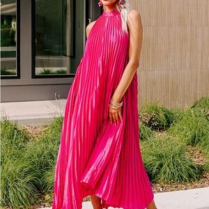 Forever Elegant Pink Pleated Maxi Dress